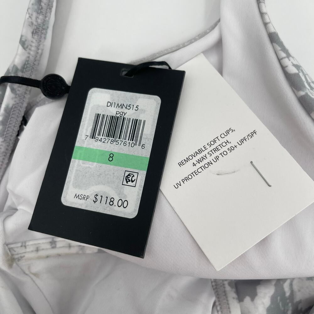 DKNY Swimsuit Size 8 One Piece NWT Gray White Scoop Back Twist Front Swim Beach - Picture 6 of 16